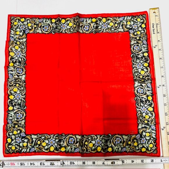 Beautiful Set of 2 :  UNGANO PARIS mini Scarf/Handkerchief  21" x21" Red  (Sc19) - Picture 13 of 14